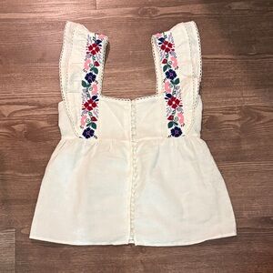 Sezane Cream Tank Top with Floral Embroidery